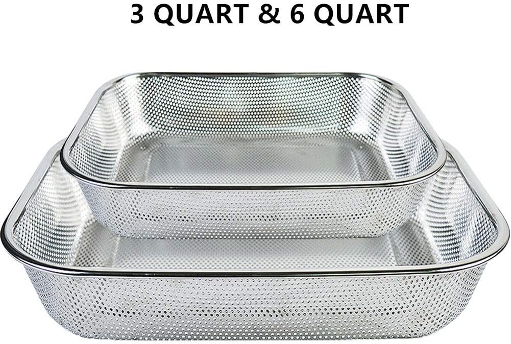Strainers and Colanders Steam Table Pan Stainless Steel 2-piece Perforated Colander Strainer Set for Vegetable Fruit Fast Drainage