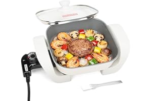 SugarWhisk 8-inch Ceramic Coated Electric Skillet with Lid, Non Stick Skillet Griddle Pan Electric, Rapid Heat Up, 650W, Brea