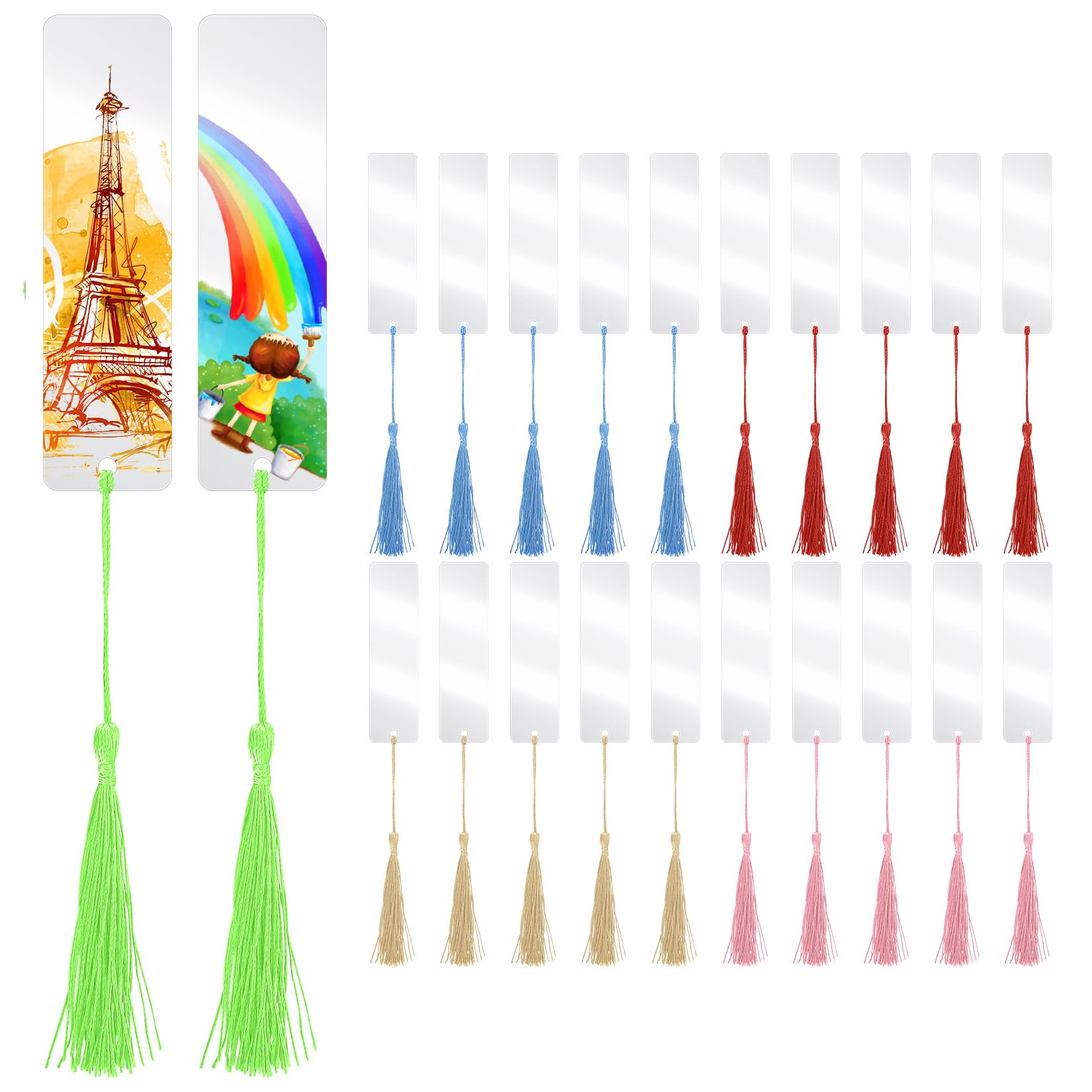 Bnnrjia 40 Pcs Acrylic Bookmarks with Tassels, Bookmark Blank for Books, Clear Bookmarks with Colorful Tassels for DIY Craft Gifts (40 Acrylic Book Markers + 40 Tassels)