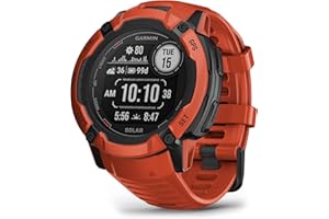 Garmin Instinct 2X Solar, Rugged GPS Smartwatch, Built-in Flashlight, Solar Charging Capability, Multi-Band GNSS, Flame Red