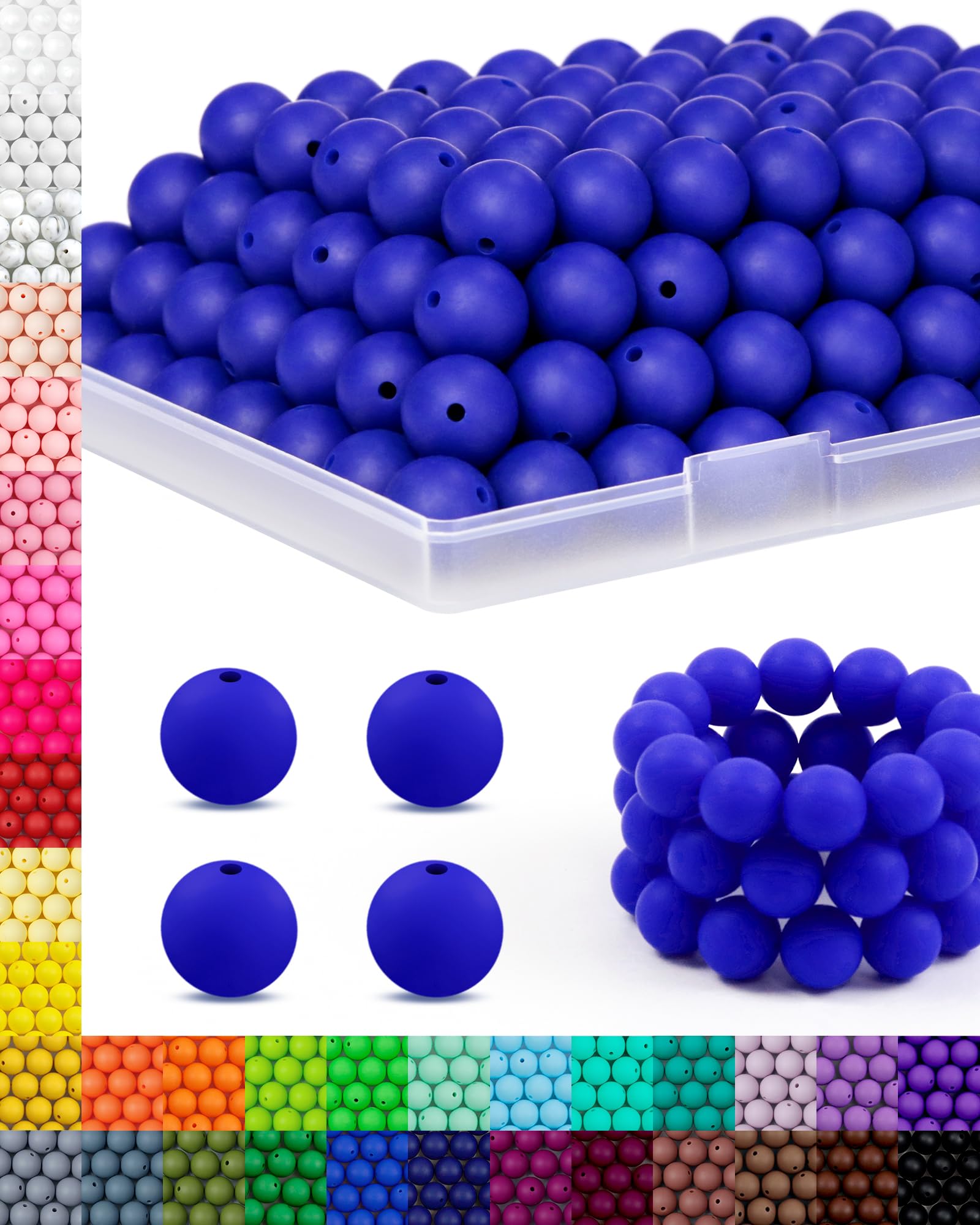 Photo 1 of 150PCS FIVEIZERO Silicone Beads 15mm for Keychain Making, Bulk Rubber for DIY Crafts, Bracelets, Pens, and Necklaces - Silicone Beads Bulk(Royal Blue)