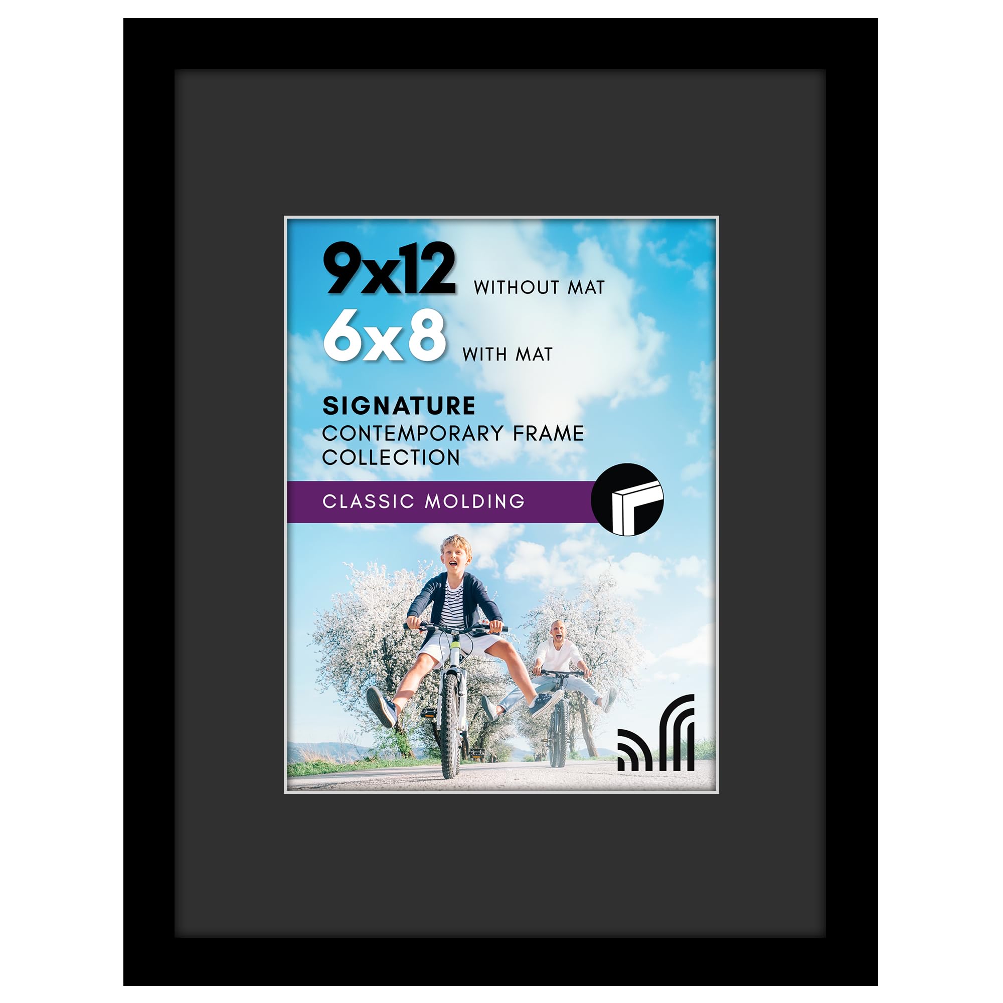 Photo 1 of Americanflat 9x12 Picture Frame with Shatter-Resistant Glass - Use as 6x8 Picture Frame with Black Mat and White Trim or Display 9x12 Photo Without Mat - Signature Collection - Black