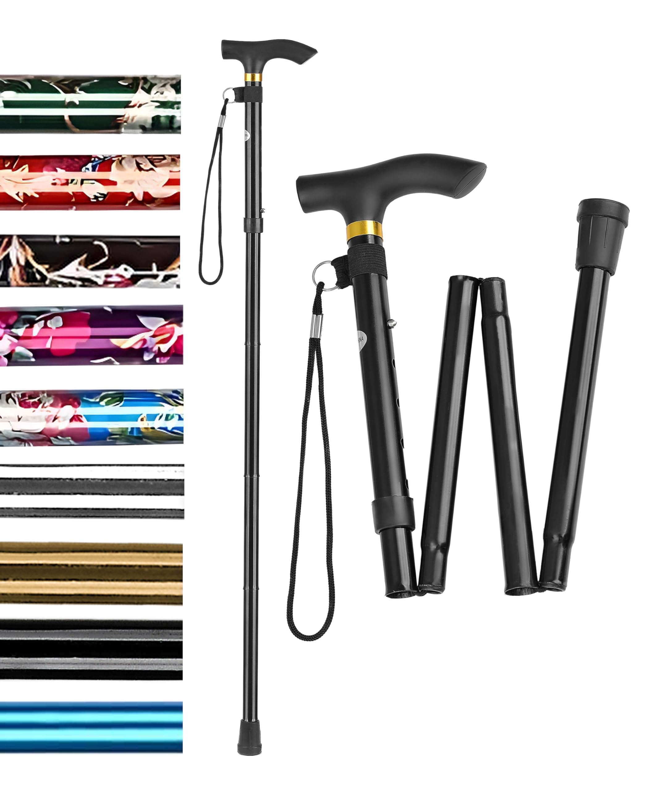 HATAF® Walking Stick, Folding Walking Sticks for Women, Adjustable height Walking Sticks for Men, Mobility Aids walking stick rubber ends, Folding walking sticks for ladies (Black)