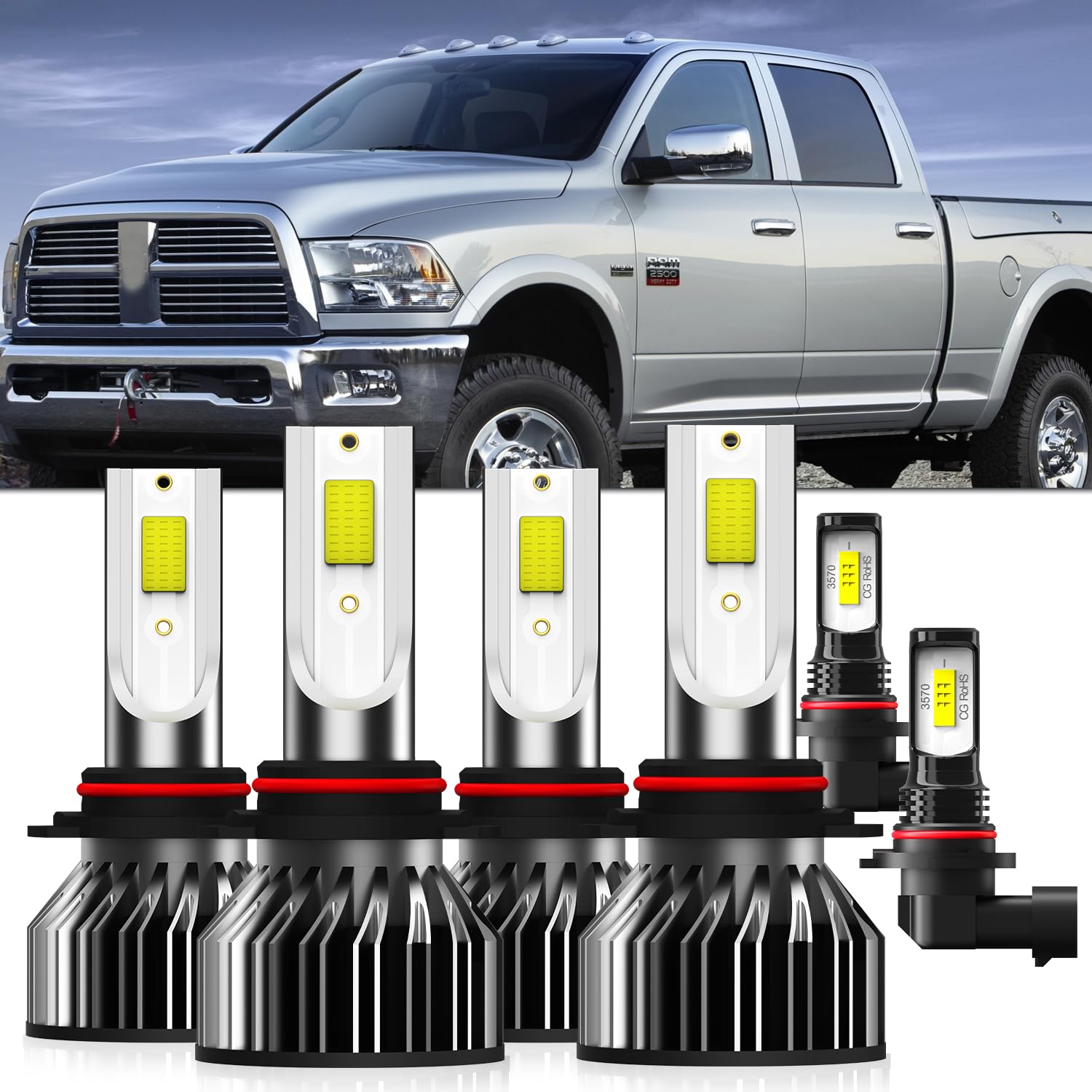 Photo 1 of AMXTOBUB Compatible with 2013 2014 2015 DODGE RAM 1500 2500 3500 With Projector Lights Bulb High Beam Low Beam Fog Lights, Pack of 6