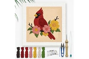 DOODLREAM Cardinal Bird DIY Punch Needle Embroidery Kit for Adult Beginner, 9.4" Bird on The Branch Punch Stitching Craft Set for Starter with Frame, Fabric Pattern, Threader, Yarn, Pinch Needle