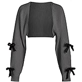 Verdusa Women's Bow Sweater Cute Cropped Cardigan Long Sleeve Knitted Shrug