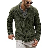 Mens Cable Knit Cardigan Sweater Shawl Collar Loose Fit Long Sleeve Casual Cardigans