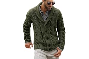 KARLYWINDOW Mens Cable Knit Cardigan Sweater Shawl Collar Loose Fit Long Sleeve Casual Cardigans
