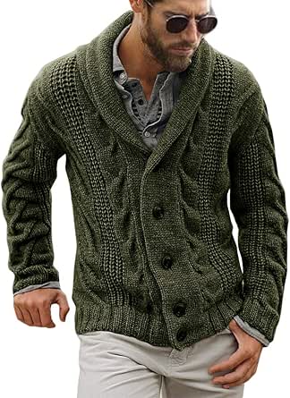 Mens cable knit shawl collar cardigan Clearance