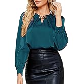 JASAMBAC Women's Satin Silk Blouses, Dressy Casual Long Sleeve Shirts, Trendy Business Work Tops Office Formal Spring Outfits