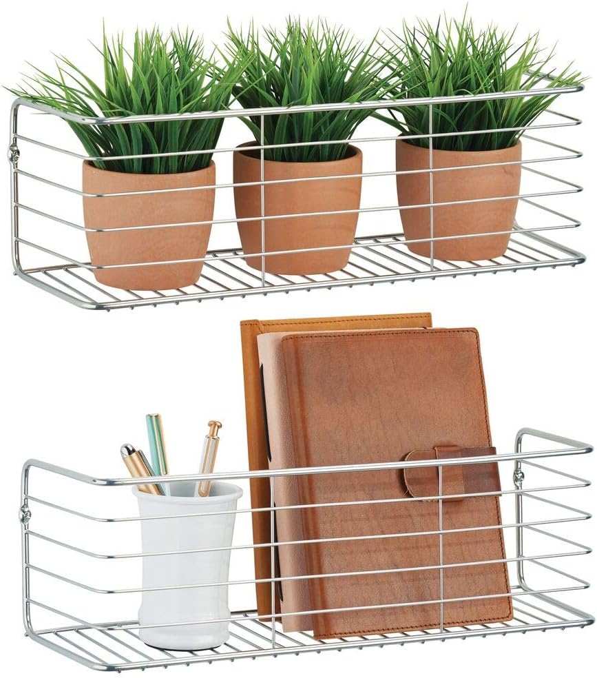mDesign Set of 2 Bathroom Wall Shelf Wall Mounted Storage for