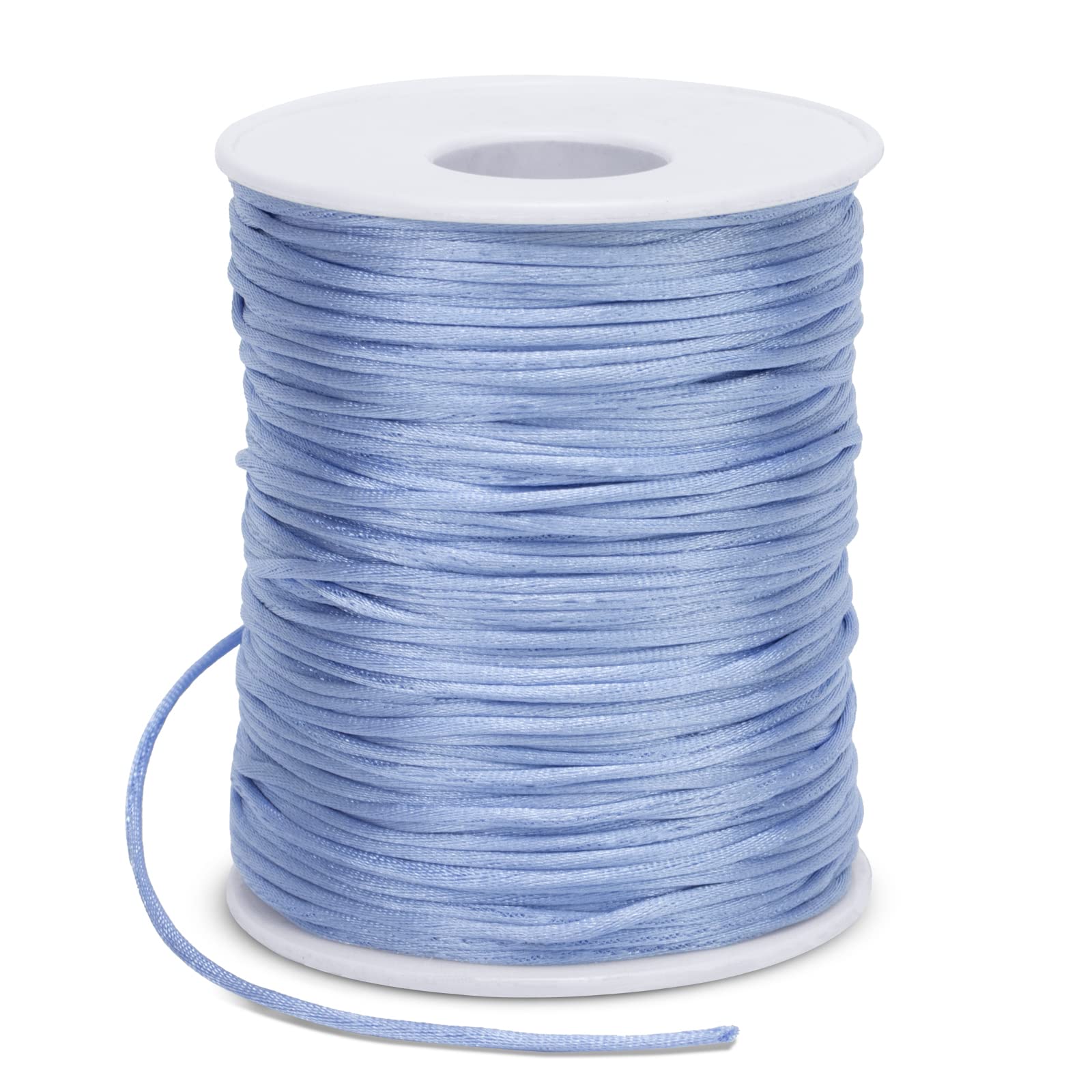 LEREATI Satin Cord 1.5mm x 100m Nylon Cord Bracelet Thread, Rattail Silk Beading Thread Jewellery String for Making Bracelet, Necklace, Chinese Knot, DIY Crafts (Light Blue)