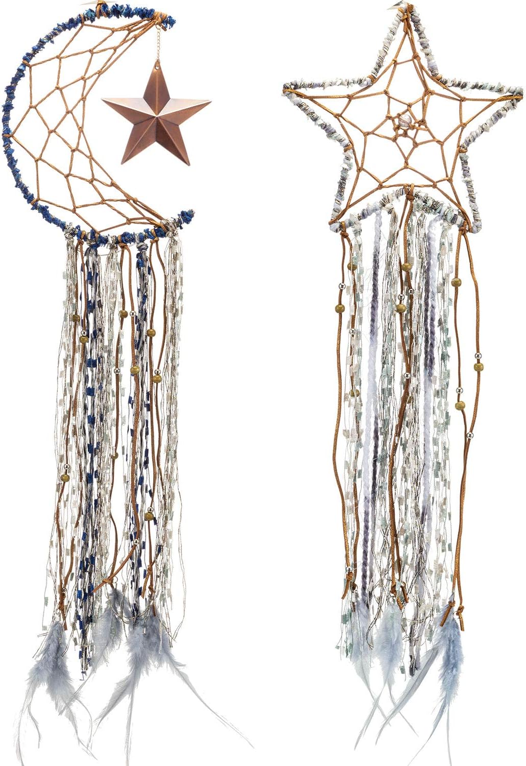 Amazon Com Blulu 2 Pieces Blue Moon Half Circle Dream Catcher Star Feather Dream Catcher Handmade Pentagram Dream Catcher Hanging For Home Dorm Decorations Ornament Craft Gift Home Kitchen