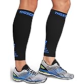 Thoxcare Calf Compression Sleeve for Men Women (1 Pair), Leg Support Footless Compression Socks for Running - Shin Splint Varicose Veins Swelling & Pain Relief, Black/Blue, Small