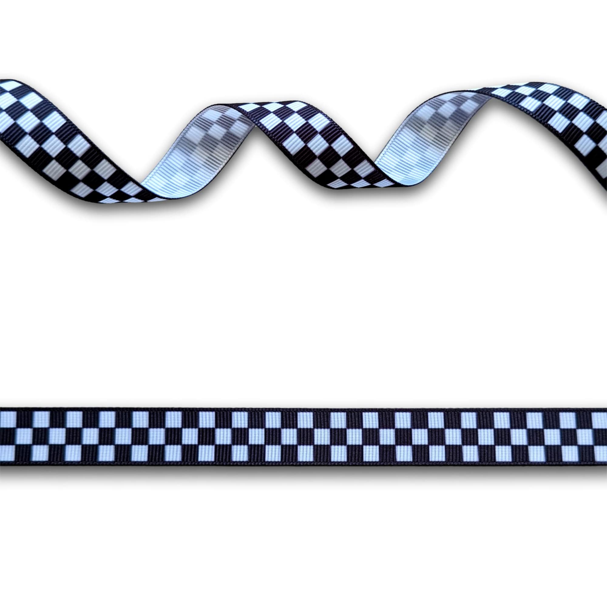 5 Yards (4.5 metres) Black & White Chequered Flag Check Checked Grosgrain Ribbon 16mm Wide, Ideal for Craft Projects, Cakes, Scrapbooking etc.