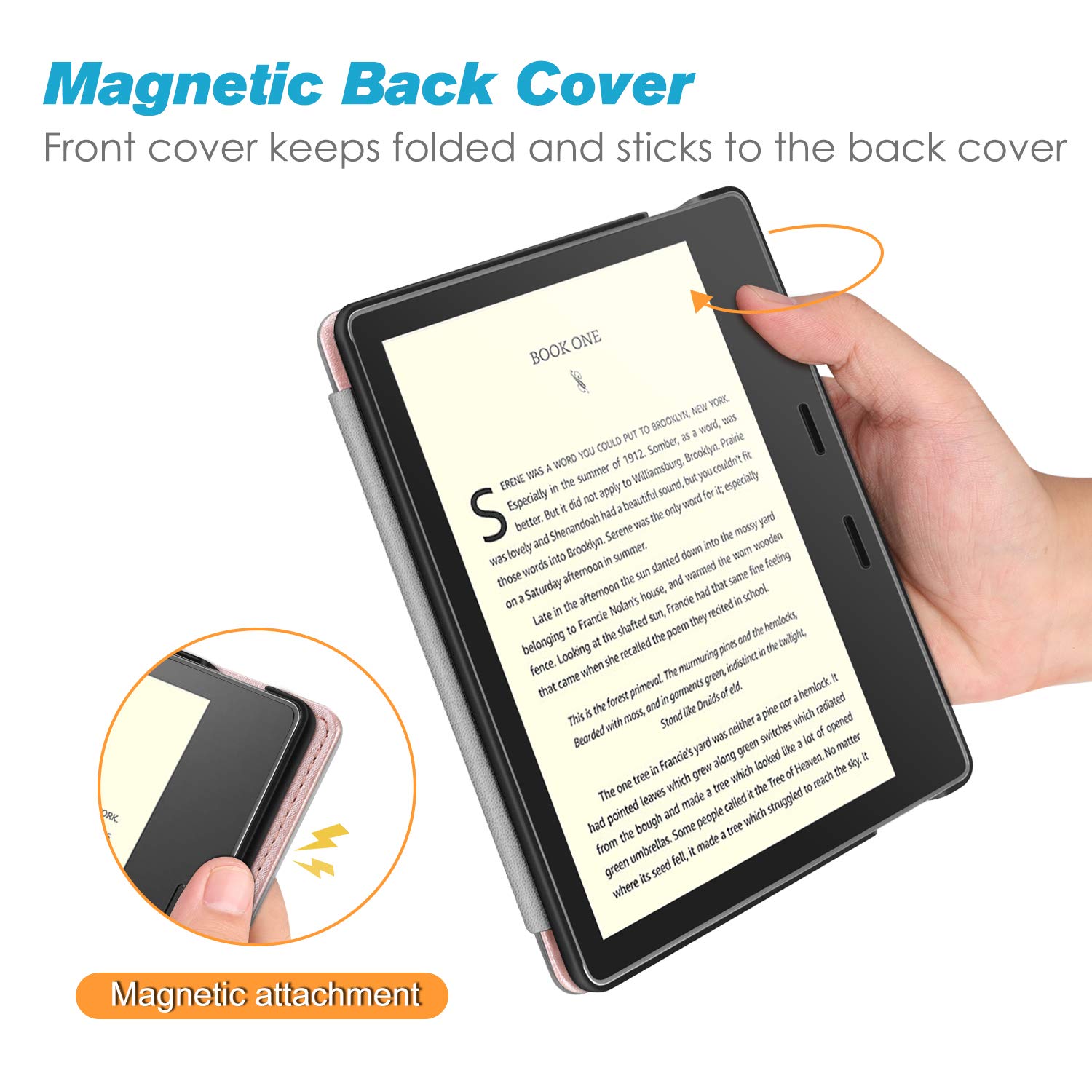 CaseBot Stand Case for Kindle Oasis (10th/9th Generation, 2019/2017 Release) - Premium PU Leather Sleeve Cover with Card Slot and Hand Strap, Rose Gold