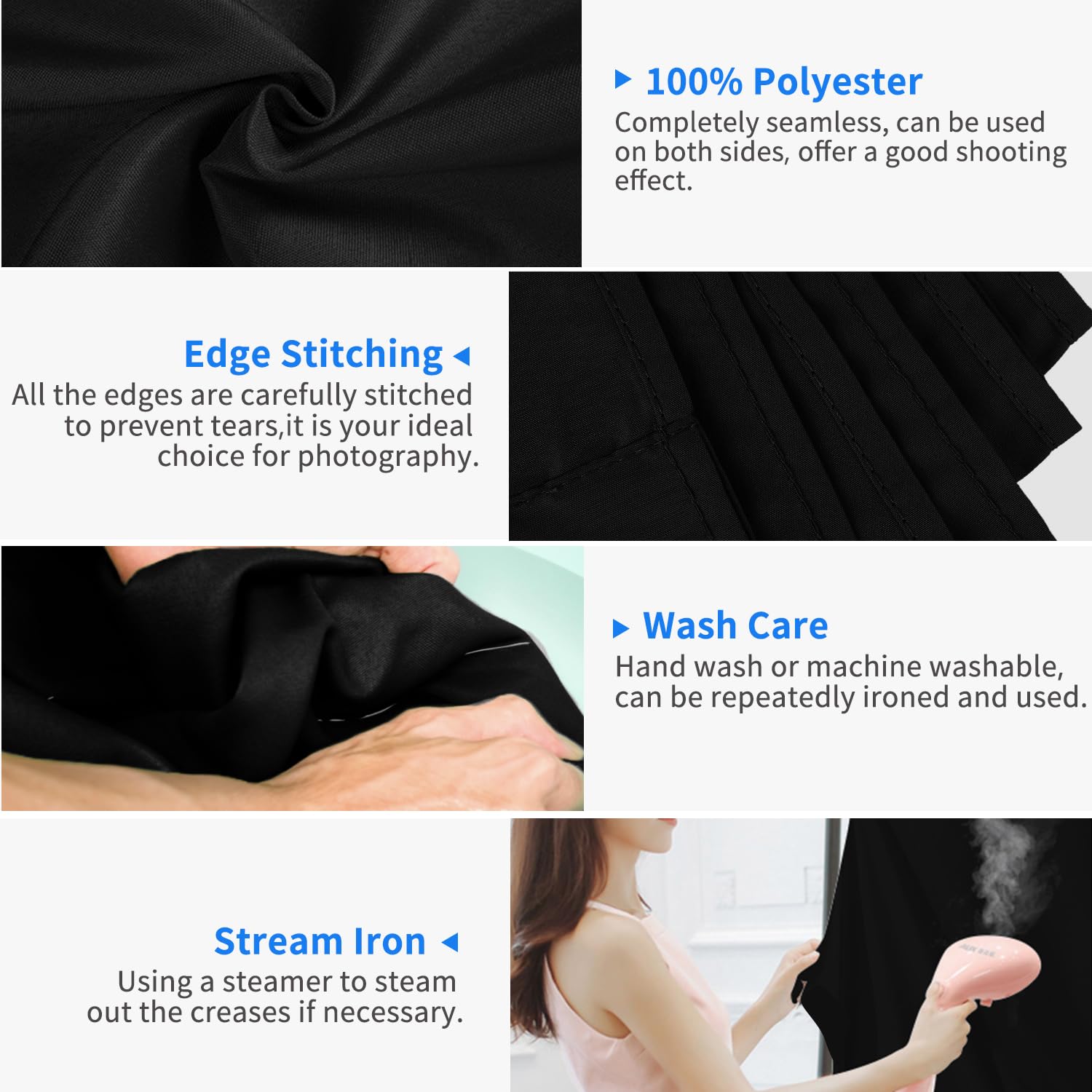 HEMMOTOP Black Backdrop Curtain, 5x6.5 ft Photo Backdrop for Photoshoot, Party, Video Recording, Drop Cloths Polyester Fabric, Background for Photography, Birthday (Backdrop Only)