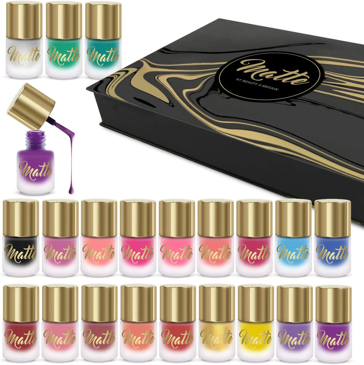 Matte Nail Polish Set, 18 Shades in a Luxury Black and Gold Box with Magnetic Closure - Image 5