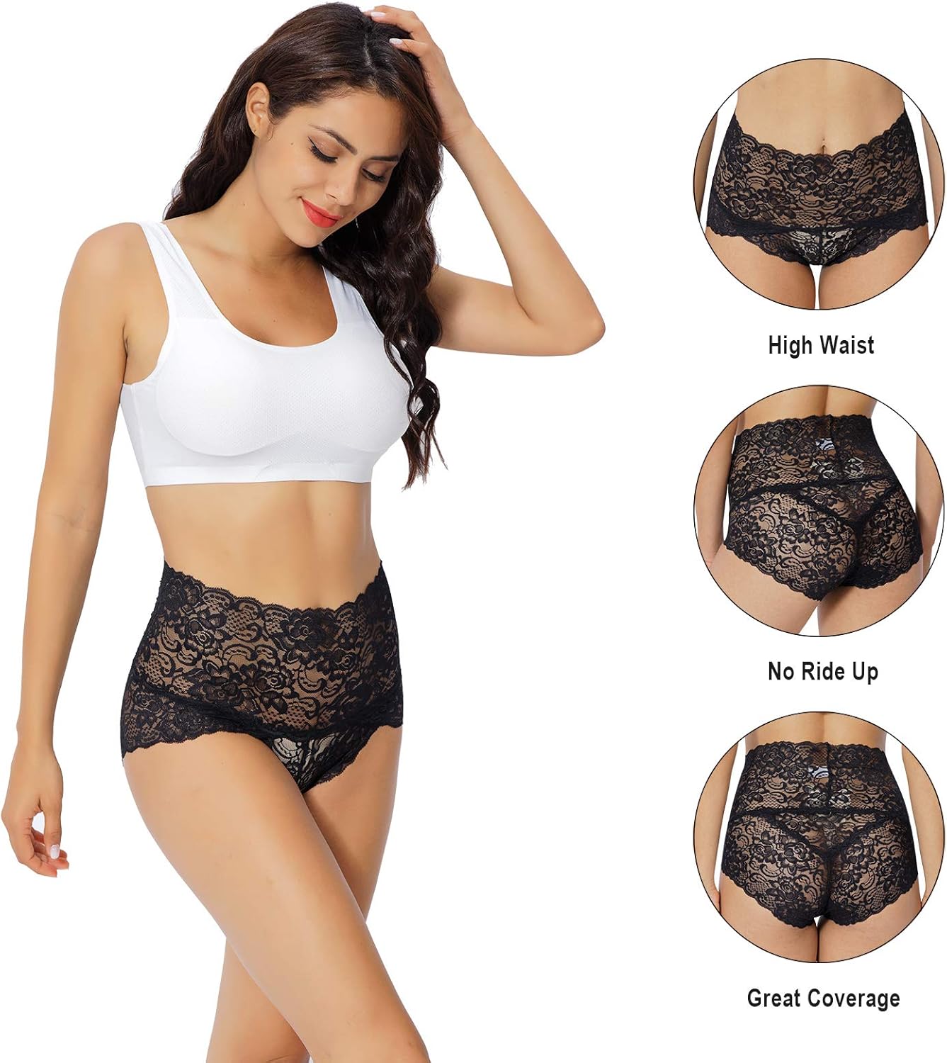 KYY Women's Sexy Lace Panties High-Rise Tummy Control Lingerie Underwear Briefs Floral Lace 4 Pack at  Women’s Clothing store