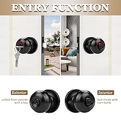 Probrico (3 Pack) Black Round Entry Door Knobs with