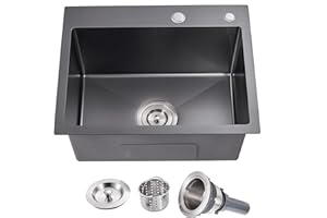 MENATT Commercial 22 X 18 Inch Drop in Single Bowl Kitchen Sinks, 22 inch SUS304 Stainless Steel Handmade Topmount Kitchen Sink (Black)