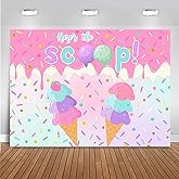 Mocsicka Ice Cream Backdrop for Birthday Party Donut Sweet One Sprinkles Birthday Decorations Doughnut Here's The Scoop Ice Cream Sweeet Cake Table Banner Photo Booth Props(7x5ft)