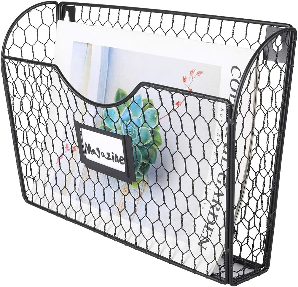 EasyPAG 3 Pockets Hanging File Organizer, Folder and Mail Holder for Wall, Metal Chicken Wire Baskets with Tag Slot, Black : Office Products