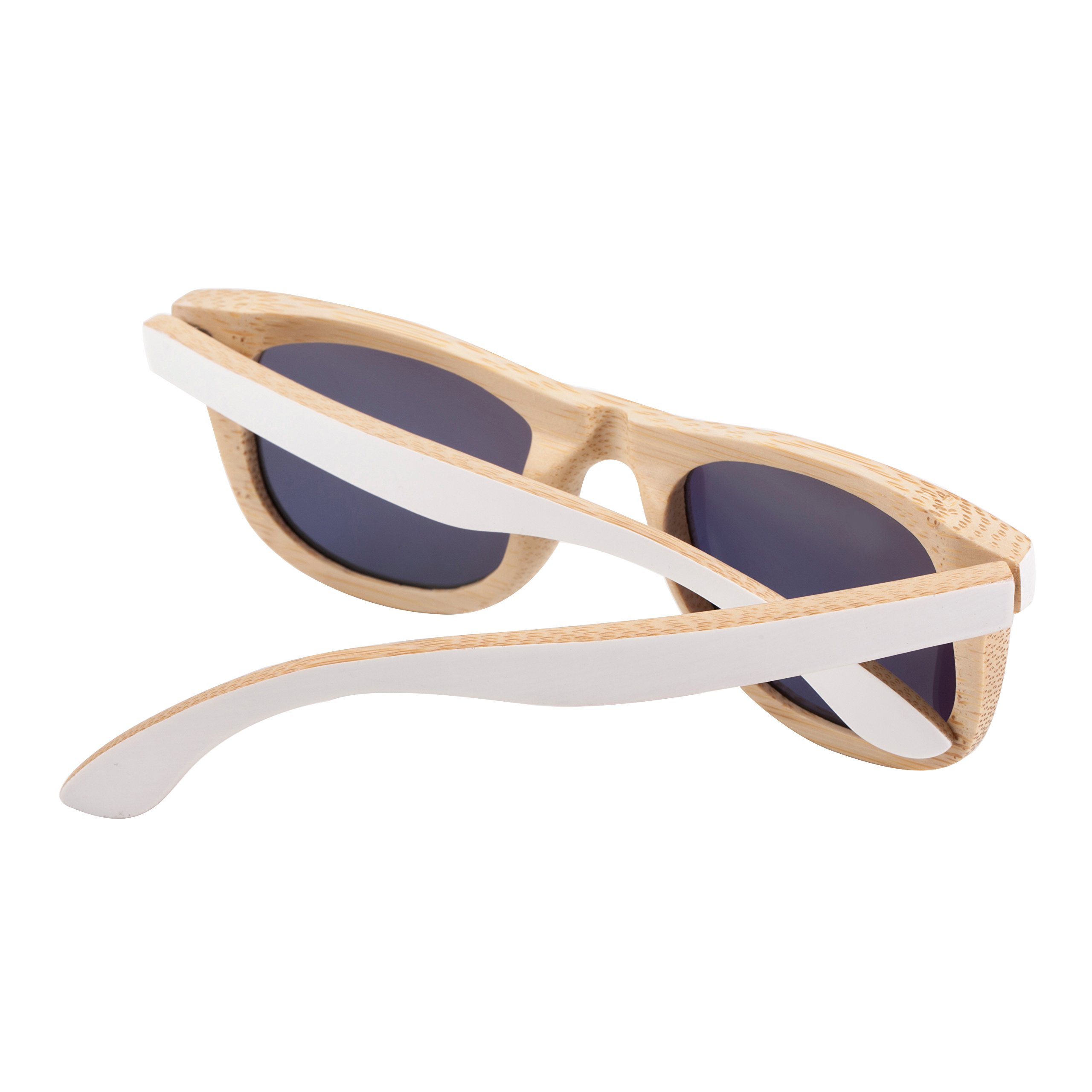 Mini Tree Wayfarer Anti-Glare Polarized Bamboo Sunglasses White Frame Vintage Eyewear Unisex WB500 (Bamboo, Ice Blue)