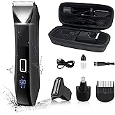 Beatslm Body Trimmer for Men, Groin & Body Hair Trimmer, Ball Foil Shaver, Nose Hair Clippers, 3 in 1 Men's Waterproof Wet/Dry Groomer with Travel Case &Travel Lock, LED Display, Black
