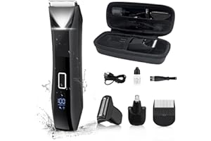 Beatslm Body Trimmer for Men, Groin & Body Hair Trimmer, Ball Foil Shaver, Nose Hair Clippers, 3 in 1 Men's Waterproof Wet/Dry Groomer with Travel Case &Travel Lock, LED Display, Black