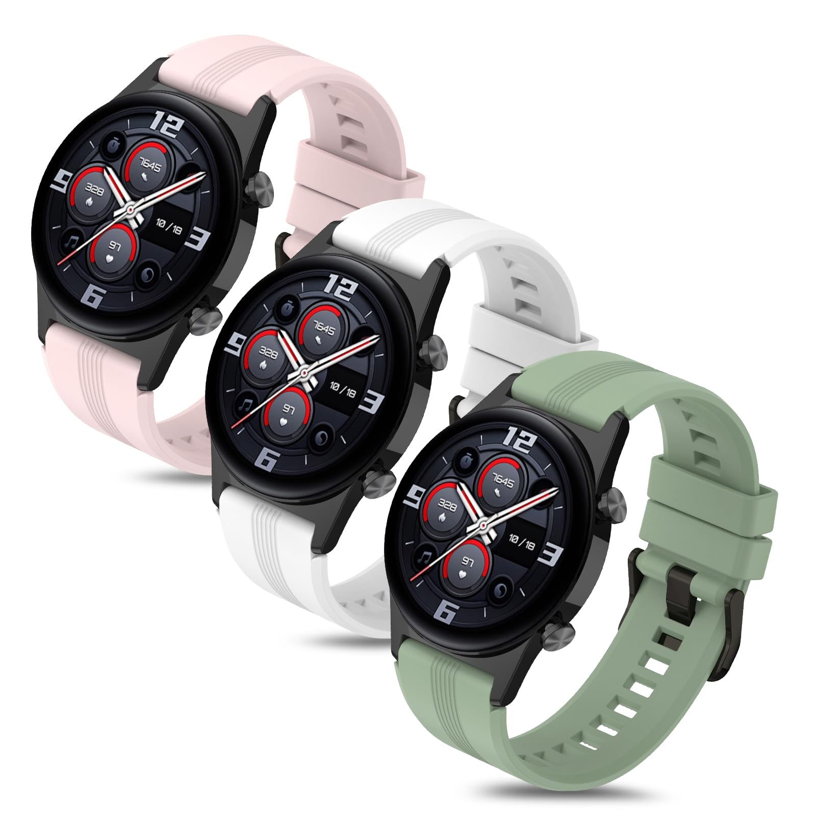 Xisair 3 Straps Compatible with Honor Watch GS 4 Silicone Strap Sport Straps Honor Watch GS 4Pro / Honor Watch GS 3i / Honor Watch GS3 Replacement Strap Comfortable Breathable Strap for Men Women