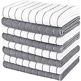 AIDEA Kitchen Towels-8PK, Super Soft and Absorbent Drying Towels for Dishes, Microfiber Cleaning Cloth Multi-Purpose Dish Towels for Kitchen, Home-Grey/White -18”x26”