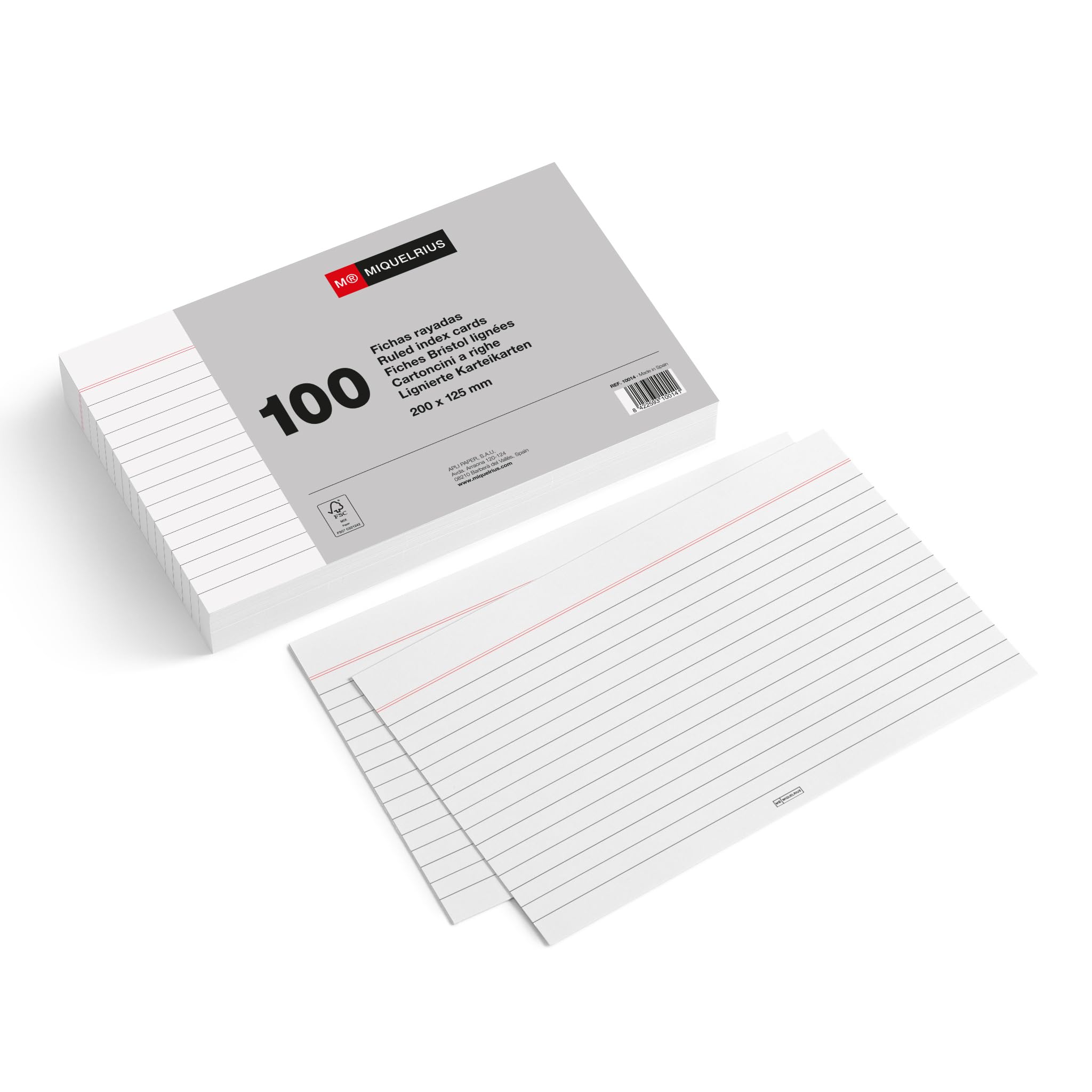 Miquelrius - Flashcards, Study Cards, 100 Lined Sheets, Size 200 x 125 mm, White Card 200 g/m², Office and School Supplies for Back to School