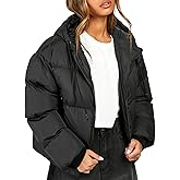 Yimoon Women's Cropped Puffer Jacket Lightweight Hooded Quilted Jacket Winter Warm Outerwear with Pockets