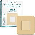 ViveCare Silicone Foam Dressing 2x2 with Border Adhesive - Bed Sore Bandage Foam Wound Dressing - Silicone Bordered Foam Dressing with Adhesive Border - Pressure Sore & Ulcer Wound Patches (5 Pack)