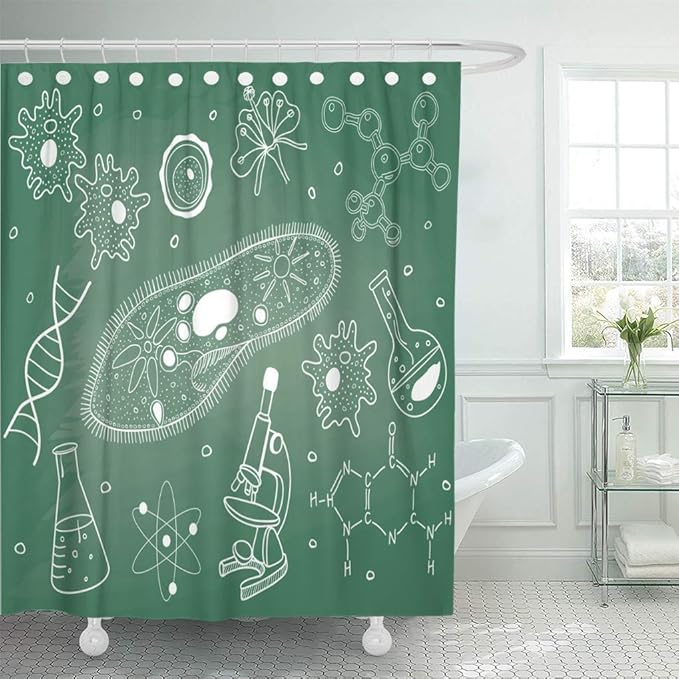 lovedomi Shower Curtain Atom Bacteria Biology Sketches on School Board