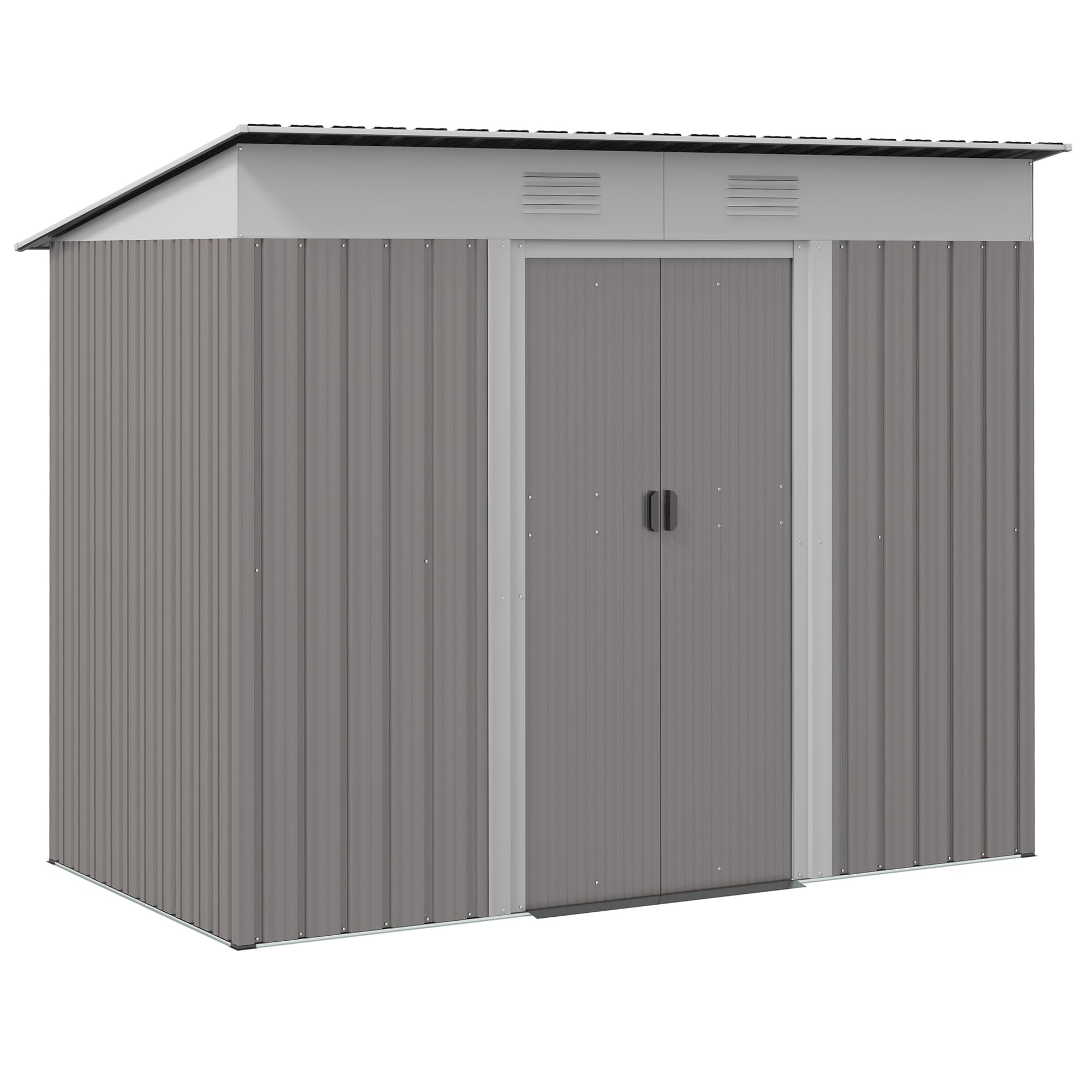 Photo 1 of Outsunny 7' x 4' Metal Lean to Garden Shed, Outdoor Storage Shed, Garden Tool House with Double Sliding Doors, 2 Air Vents for Backyard, Patio, Lawn, Light Gray