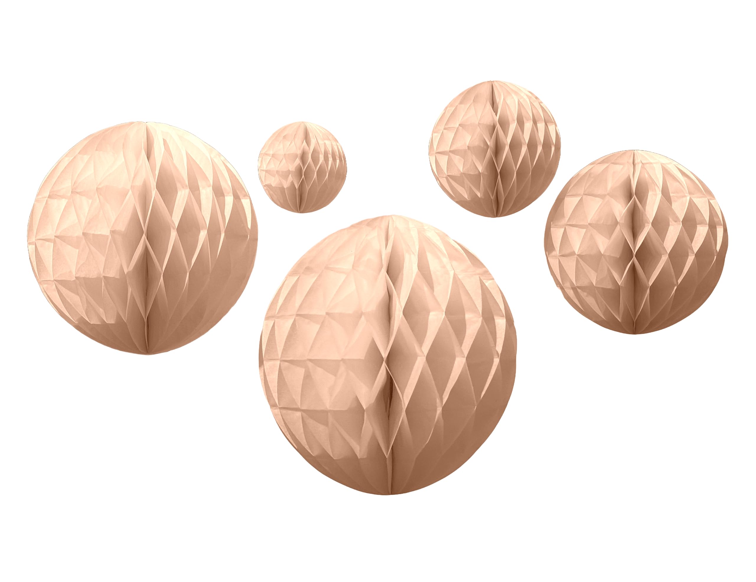 Pale Peach Paper Honeycombs, 10cm-30cm (5 Pack)