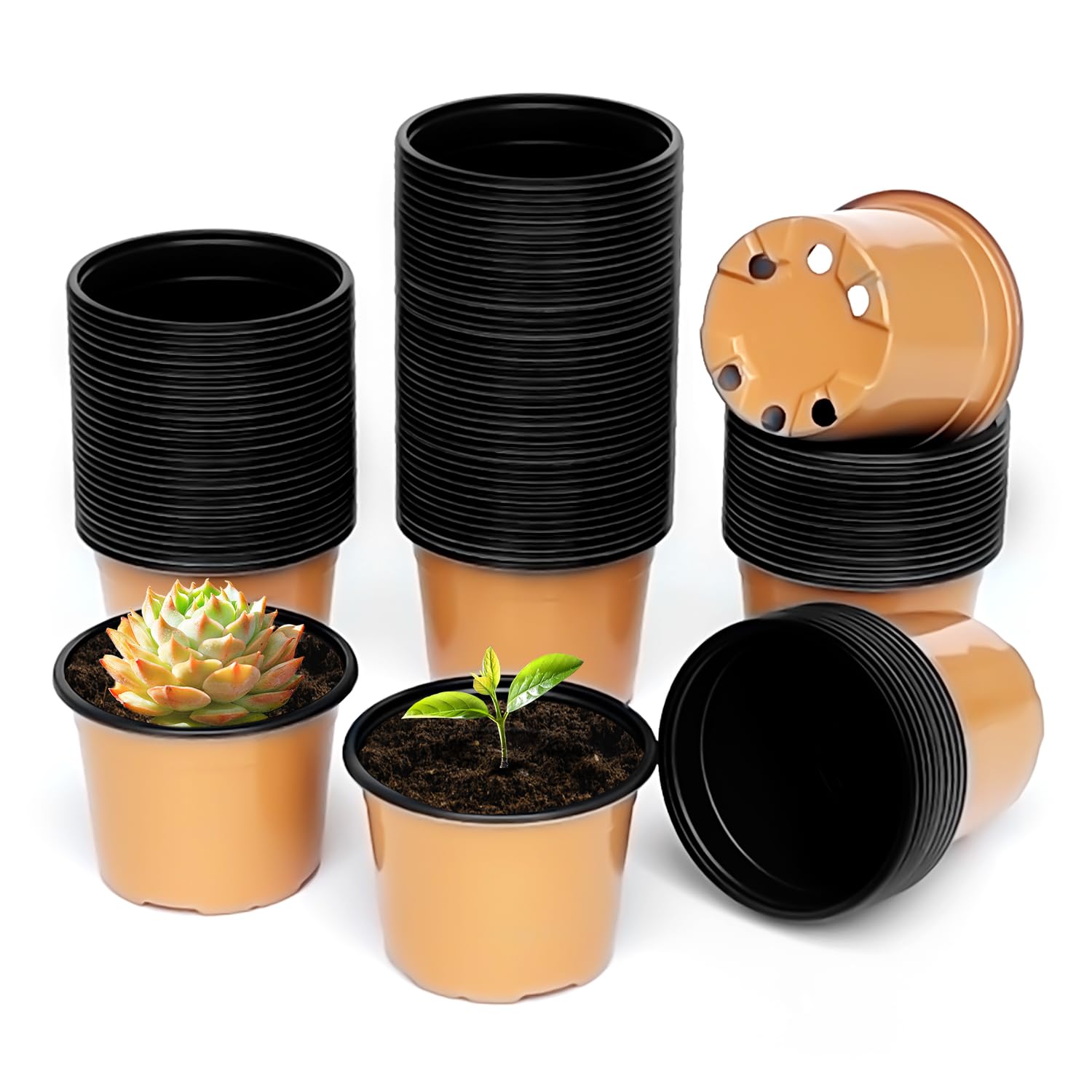 Photo 1 of RooTrimmer 100 Pack 2.8" Nursery Pots, Plastic Pots for Plants, Small Plant Pots for Succulents, Seedlings, Flowers, Cuttings, Transplanting?Ochre Color?