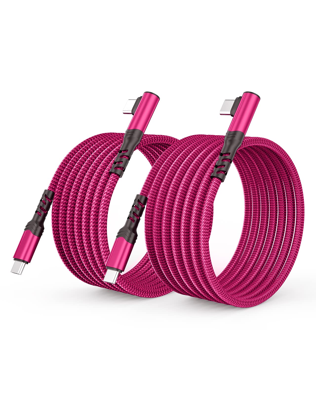 Photo 1 of 2-Pack USB C to USB C Cable 60W, 10ft+10ft Right Angle 90 Degree USB Type C Charger Fast Charging Cord for iPhone 16/16 Plus/16 Pro/16 Pro Max/Samsung S24/S23, MacBook, C Port iPad mini/Air/Pro(Pink)
