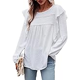 SKVON Womens Boho Tops Long Sleeve Ruffle Peasant Swiss Dot Flowy Blouses Tunic Dressy Casual Crochet Loose Fit Shirts 2025
