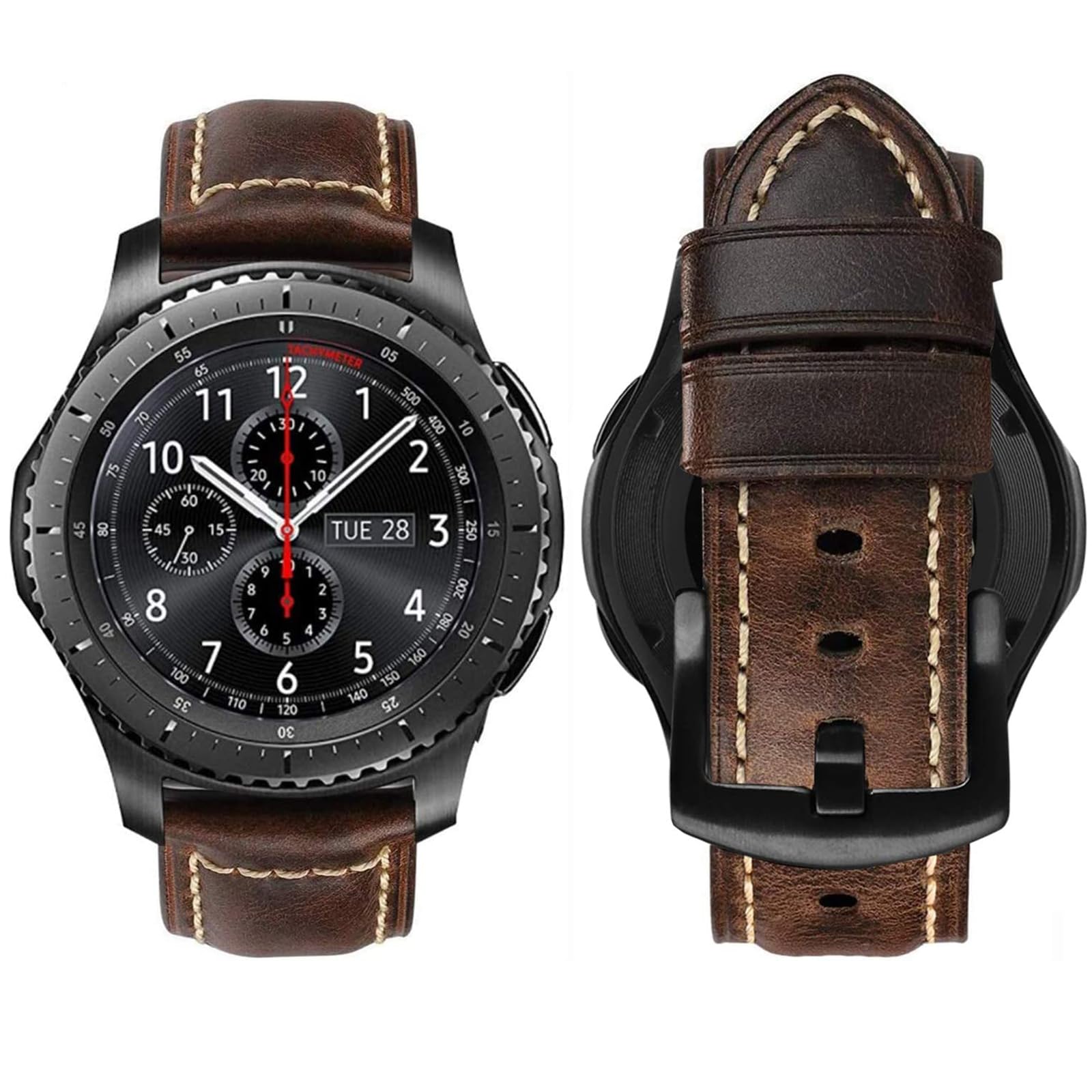 MroTech compatible with Samsung Gear S3 Frontier/Classic Strap 22mm Quick Release Band for Galaxy Watch 3 45mm/Galaxy Watch 46mm Smart Watch Watchband Genuine Leather Bracelet-Chic Coffee