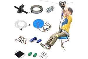 GYMAX 100FT Zipline Kit for Backyard Kids and Adults, ASTM Approved 400LBS Zipline with Stainless Steel Trolley Handle, Adjus