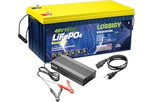 LOSSIGY 48V 100AH Golf Cart LiFePO4 Battery with 48 Volt 10A Lithium Charger, Prefect for RV Solar System, Built in 200A Bluetooth BMS, Peak Current 1000A(3-5s), 10 Yrs Lifespan