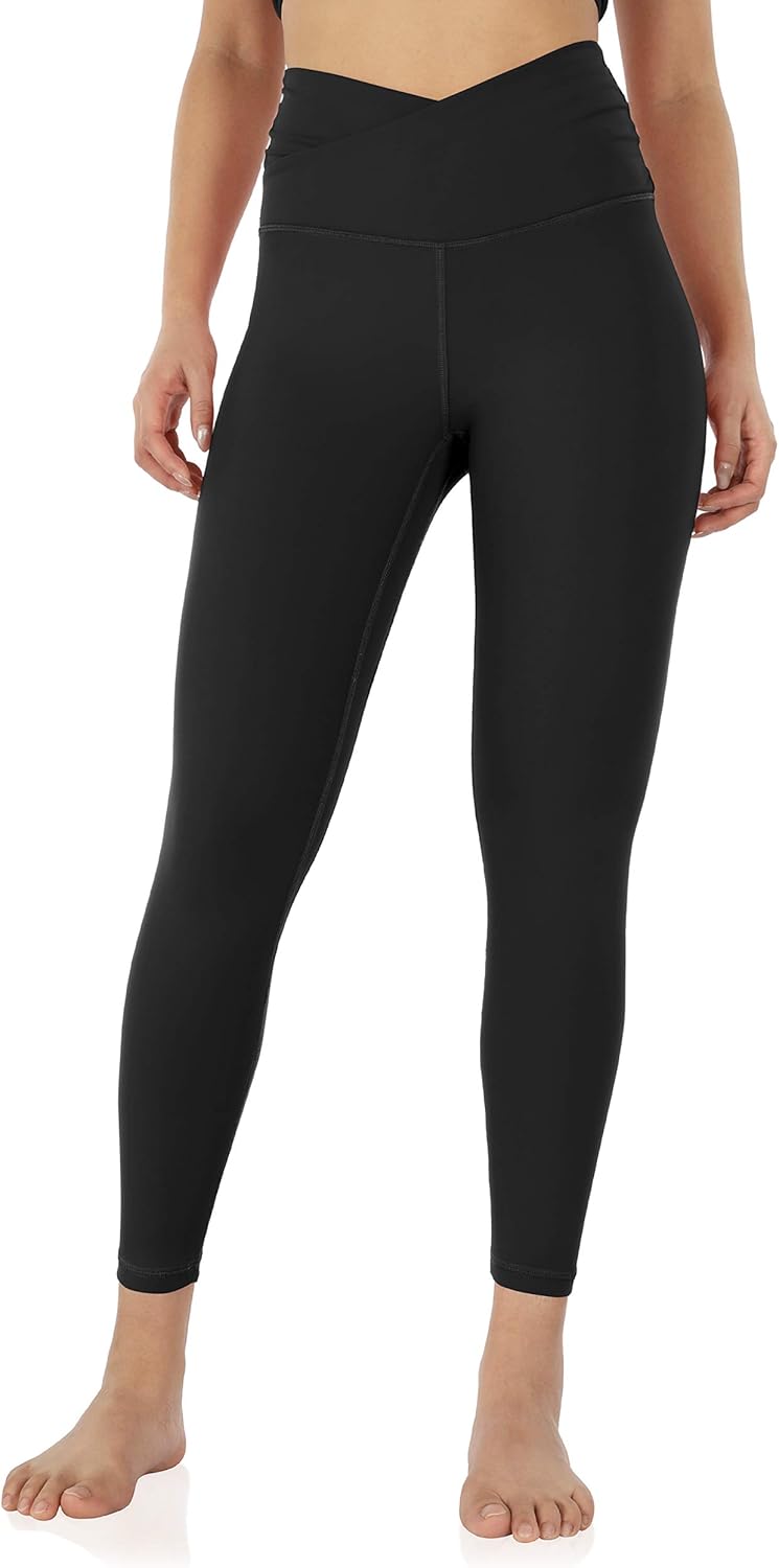 ODODOS Women's Cross Waist Yoga Capris with Inner Pocket, 7/8 Sports Workout Running Leggings -Inseam 20" / 25": Clothing