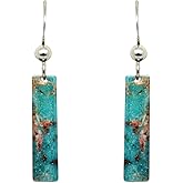 Turquoise Stone Earrings, 2" rectangle dangle, made in U.S.A. by d'ears
