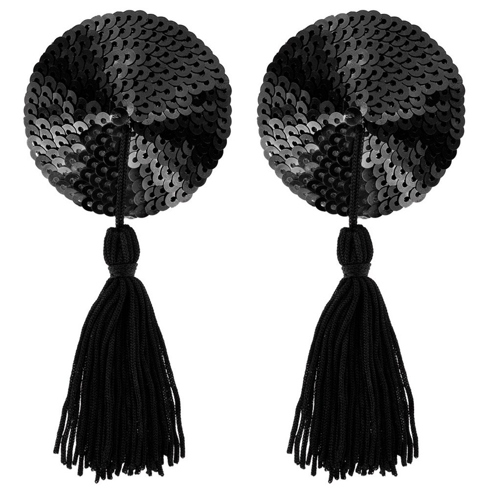 Paris Hollywood Nipple Nipple Covers/Tassels Black Glitter Sequin Adhesive Reusable