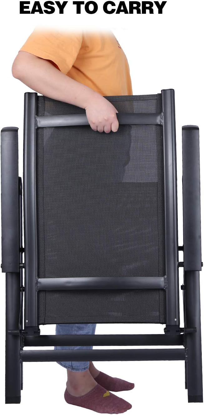 REDCAMP Patio Lounge Chair for Outside, Lightweight Aluminum Adjustable High Back Outdoor Sling Reclining Lawn Chairs Zero Gravity with Hard Arms, Black: Kitchen & Dining