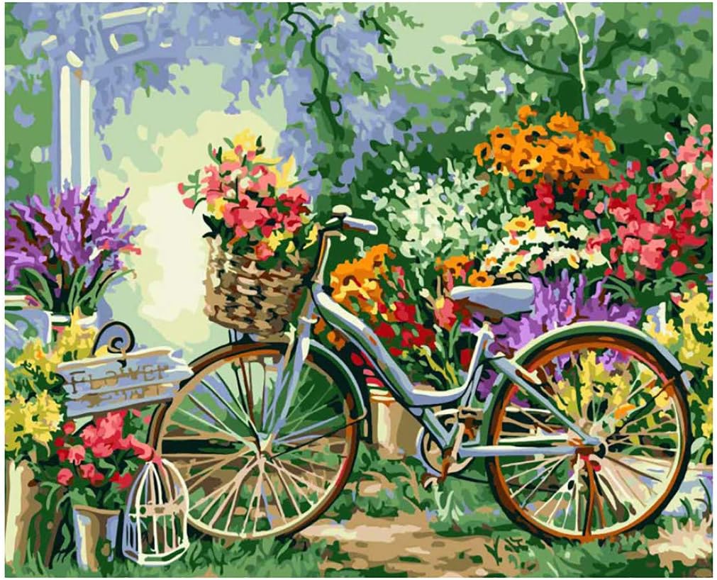 DIY Paint by Numbers for Adults Kids - Oil Paint by Number Kits Canvas Painting Numbers with Brushes and Acrylic Pigment - DIY Paint Work for Home Office Decoration - Bicycle