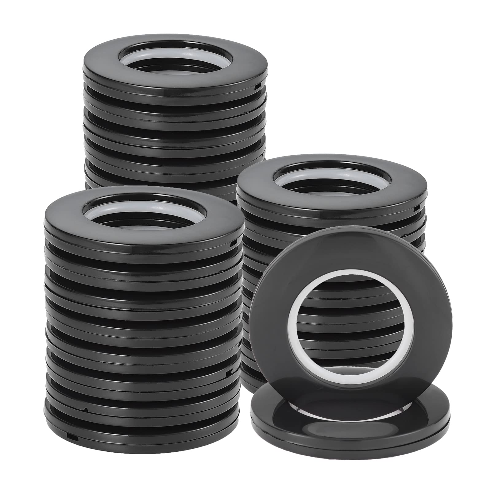 Coolty 32pcs Black ABS Plastic Curtain Rings, 40mm, Silent, Easy Install, 32 Pieces